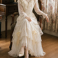 Chic Long Sleeve Ivory Prom Dress Lace Tiered A-Line Evening Dress C9750