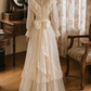 Chic Long Sleeve Ivory Prom Dress Lace Tiered A-Line Evening Dress C9750