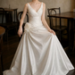 Classical V Neck Wedding Dresses Satin A-Line Bridal Dress C9751