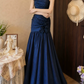 Charming One Shoulder Blue Prom Dress Flowers Satin Mermaid Evening Dress C9752