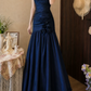 Charming One Shoulder Blue Prom Dress Flowers Satin Mermaid Evening Dress C9752