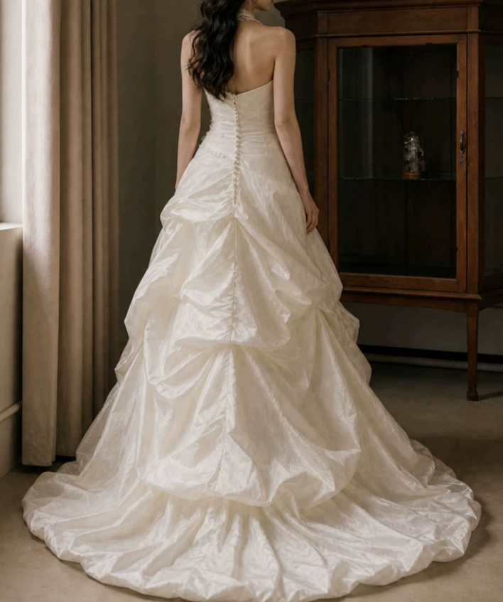 Superbe robe de mariée sirène bustier en satin et tulle, longue et en dentelle, C4563