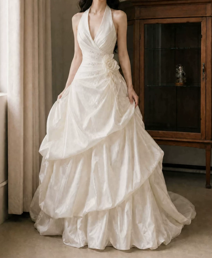 Superbe robe de mariée sirène bustier en satin et tulle, longue et en dentelle, C4563