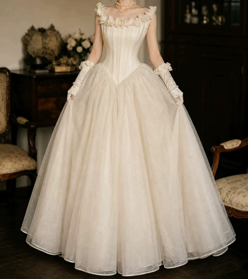 Superbe robe de mariée sirène bustier en satin et tulle, longue et en dentelle, C4563