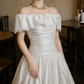 Glam Off-Shoulder Wedding Dresses Satin Appliques A-Line Bridal Dress C9758
