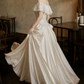 Glam Off-Shoulder Wedding Dresses Satin Appliques A-Line Bridal Dress C9758