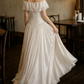 Glam Off-Shoulder Wedding Dresses Satin Appliques A-Line Bridal Dress C9758