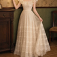 Romantic Square Neck Ivory Prom Dress Lace Ruffles A-Line Evening Dress C9759