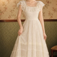 Romantic Square Neck Ivory Prom Dress Lace Ruffles A-Line Evening Dress C9759