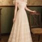 Romantic Square Neck Ivory Prom Dress Lace Ruffles A-Line Evening Dress C9759