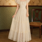 Romantic Square Neck Ivory Prom Dress Lace Ruffles A-Line Evening Dress C9759