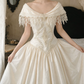 Elegant Off-Shoulder Wedding Dresses Satin Appliques A-Line Bridal Dress C9760