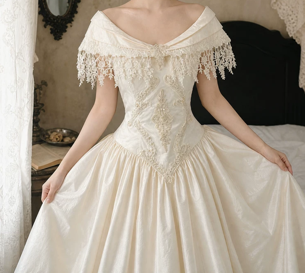 Elegant Off-Shoulder Wedding Dresses Satin Appliques A-Line Bridal Dress C9760
