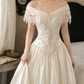 Elegant Off-Shoulder Wedding Dresses Satin Appliques A-Line Bridal Dress C9760