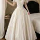 Elegant Off-Shoulder Wedding Dresses Satin Appliques A-Line Bridal Dress C9760