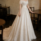 Fascinating Off-Shoulder Satin Wedding Dresses Beading Appliques A-Line Bridal Dress C9761