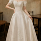 Fascinating Off-Shoulder Satin Wedding Dresses Beading Appliques A-Line Bridal Dress C9761