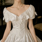 Vintage Off-Shoulder Satin Wedding Dresses Appliques A-Line Bridal Dress C9762