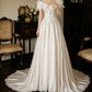 Vintage Off-Shoulder Satin Wedding Dresses Appliques A-Line Bridal Dress C9762