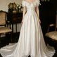 Vintage Off-Shoulder Satin Wedding Dresses Appliques A-Line Bridal Dress C9762