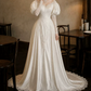 Luxurious Illusion Neck Satin Wedding Dresses Long Sleeve Appliques Lace A-Line Bridal Dress C9764