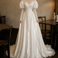 Luxurious Illusion Neck Satin Wedding Dresses Long Sleeve Appliques Lace A-Line Bridal Dress C9764