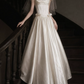 Graceful Square Neck Bow Wedding Dresses Satin A-Line Bridal Dress C9765