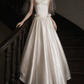 Graceful Square Neck Bow Wedding Dresses Satin A-Line Bridal Dress C9765