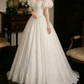 Romantic Short Sleeve Ivory Ball Gown Square Neck Appliques Sweet 16 Dresses C9769
