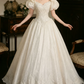 Romantic Short Sleeve Ivory Ball Gown Square Neck Appliques Sweet 16 Dresses C9769