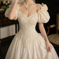 Romantic Short Sleeve Ivory Ball Gown Square Neck Appliques Sweet 16 Dresses C9769