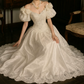 Romantic Short Sleeve Ivory Ball Gown Square Neck Appliques Sweet 16 Dresses C9769