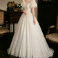 Romantic Short Sleeve Ivory Ball Gown Square Neck Appliques Sweet 16 Dresses C9769
