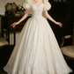 Romantic Short Sleeve Ivory Ball Gown Square Neck Appliques Sweet 16 Dresses C9769
