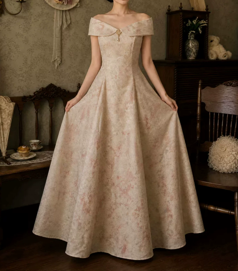 Unique Off-Shoulder Prom Dress Floral A-Line Evening Dress C9770