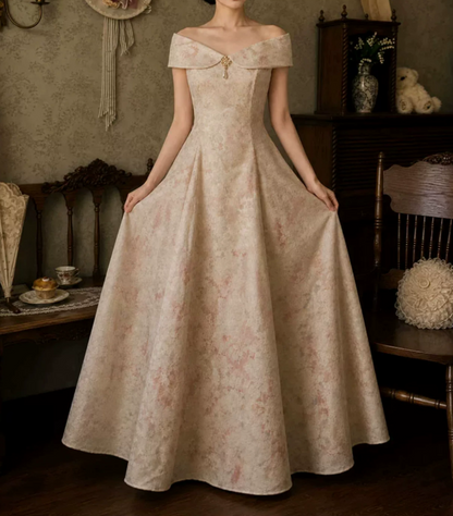 Unique Off-Shoulder Prom Dress Floral A-Line Evening Dress C9770
