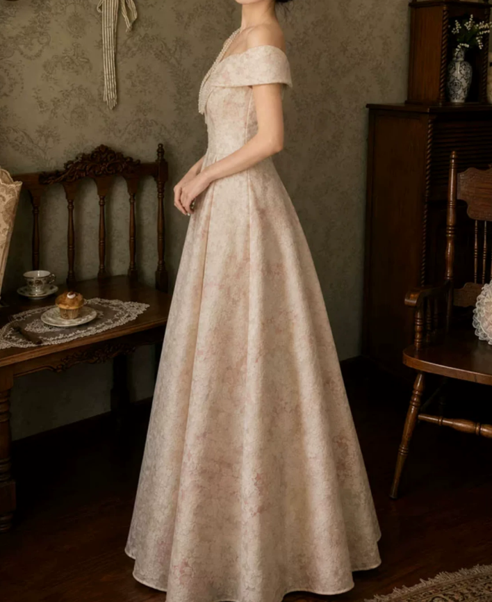 Unique Off-Shoulder Prom Dress Floral A-Line Evening Dress C9770