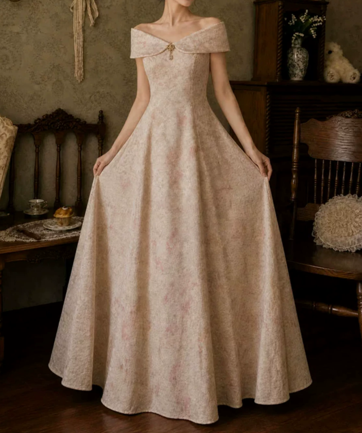 Unique Off-Shoulder Prom Dress Floral A-Line Evening Dress C9770