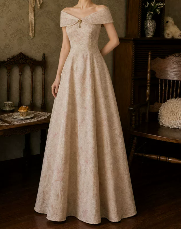 Unique Off-Shoulder Prom Dress Floral A-Line Evening Dress C9770