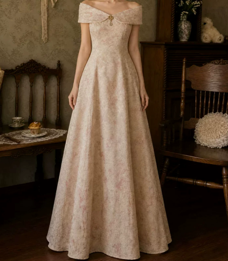 Unique Off-Shoulder Prom Dress Floral A-Line Evening Dress C9770