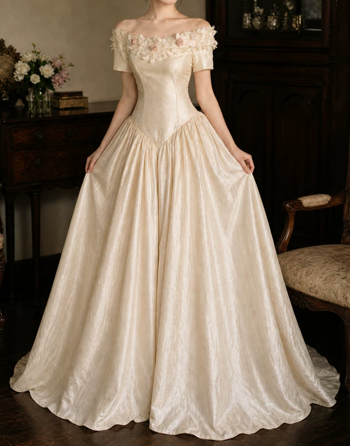 Robe de bal de princesse bustier à volants en satin long, robe de soirée C8117