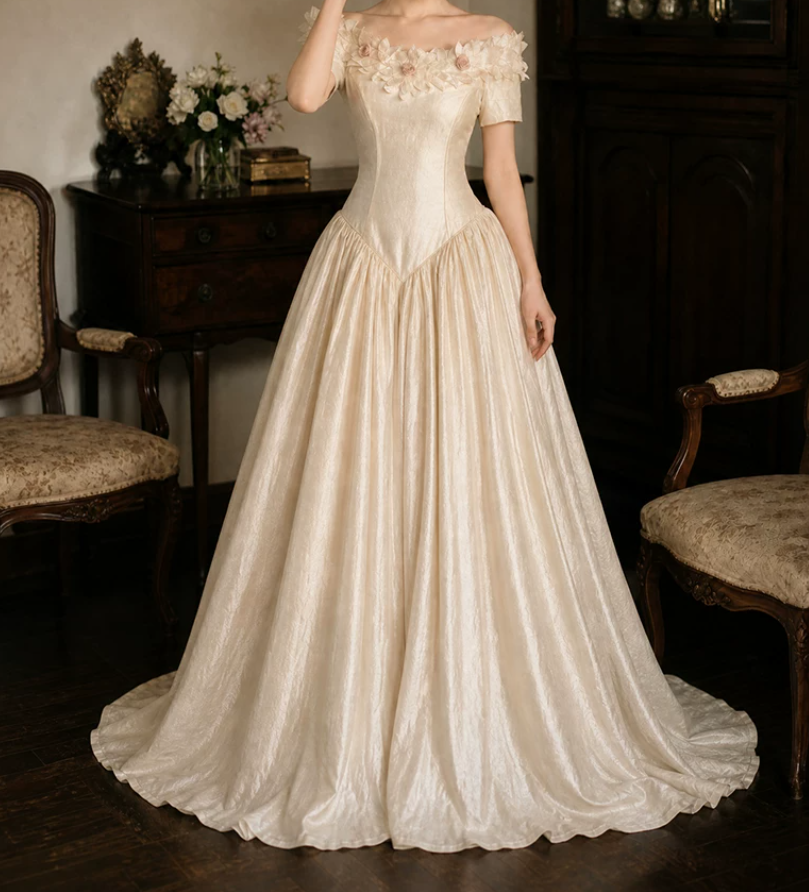 Robe de bal de princesse bustier à volants en satin long, robe de soirée C8117