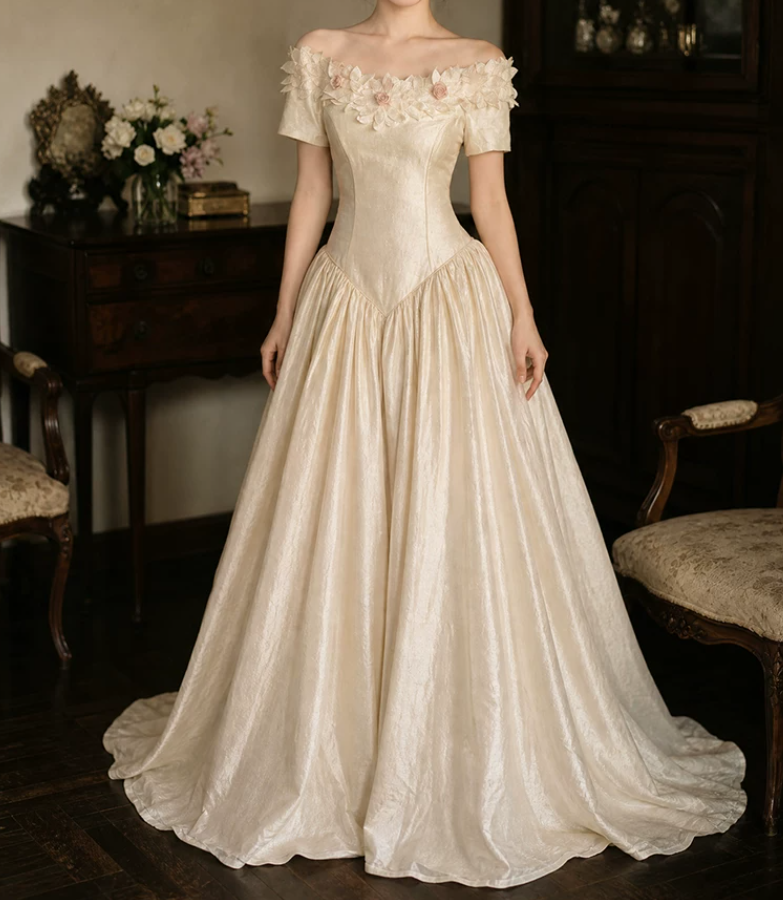 Robe de bal de princesse bustier à volants en satin long, robe de soirée C8117