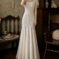 Enchanting Jewel Neck Wedding Dresses Lace Short Sleeve Mermaid Bridal Dress C9777