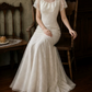 Enchanting Jewel Neck Wedding Dresses Lace Short Sleeve Mermaid Bridal Dress C9777