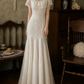 Enchanting Jewel Neck Wedding Dresses Lace Short Sleeve Mermaid Bridal Dress C9777
