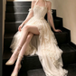 Mini robe de soirée en satin, sans bretelles, sans manches, ligne a, simple, C899