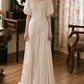 Classical Jewel Neck Satin Wedding Dresses Appliques Short Sleeve Mermaid Bridal Dress C9779
