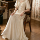 Classical Jewel Neck Satin Wedding Dresses Appliques Short Sleeve Mermaid Bridal Dress C9779