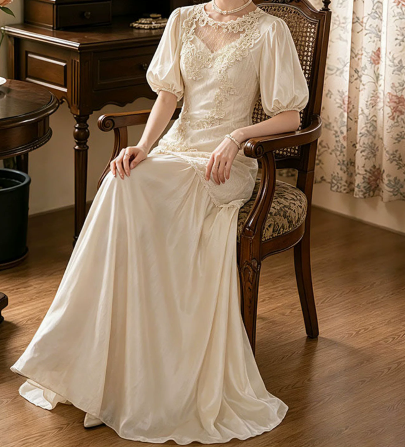 Classical Jewel Neck Satin Wedding Dresses Appliques Short Sleeve Mermaid Bridal Dress C9779